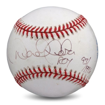 Derek Jeter Single & Inscribed "ROY" Signed OAL Budig Baseball 93/1996